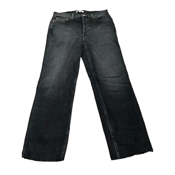 RE/DONE Womens 70s Stove Pipe Straight Leg Jeans Raw Hem Denim Black Size 29 NWT - Picture 1 of 12